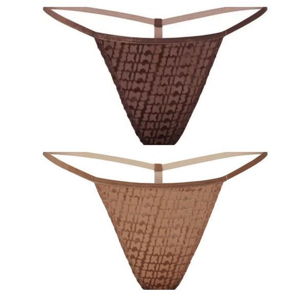 SKIMS Other - NWT Skims Velvet Logo T-String Thong lot of 2 panties Sienna Chestnut brown tan